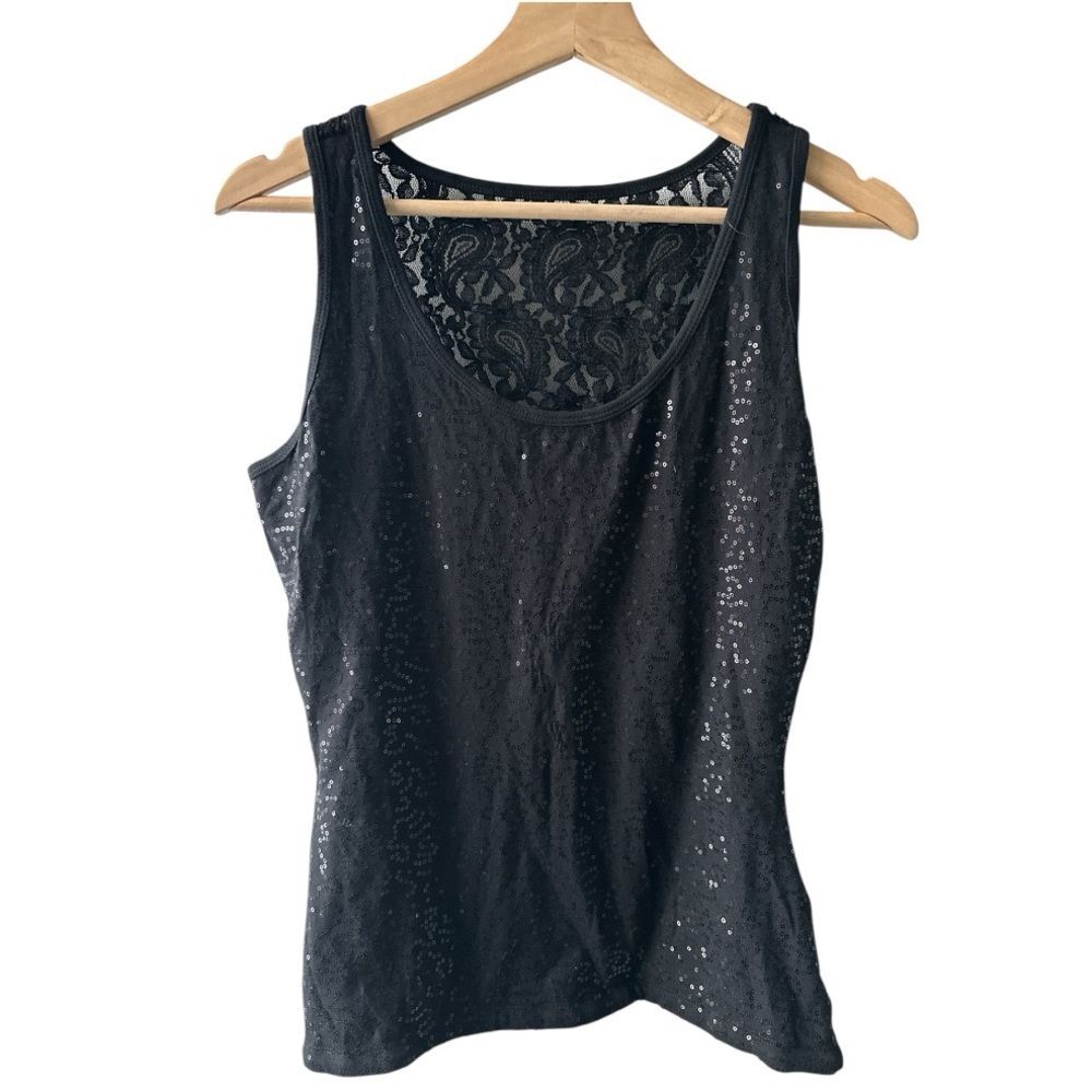 Teez-Her Black Sequin Secret Shaper Tank Top Large Bodycon Shapewear Glam New